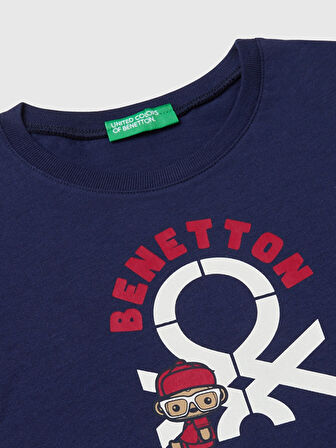 Benetton Erkek Çocuk Logo Baskılı Sweatshirt 1-6 Yaş Lacivert