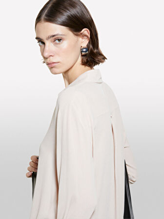 Kdn_%100 Viskoz Önü Kısa Yanları Yırtmaçlı Uzun Kollu Gömlek Kadın Pudra Gömlek - 324A5ZMZLQ07I