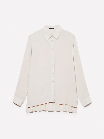 Kdn_%100 Viskoz Önü Kısa Yanları Yırtmaçlı Uzun Kollu Gömlek Kadın Pudra Gömlek - 324A5ZMZLQ07I