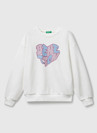 Benetton Baskılı Kız Çocuk Ekru Sweatshırt 3J68C10Q0