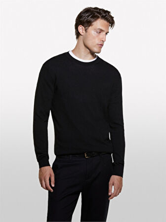 Kaşmir Karışımlı Bisiklet Yaka Kazak Erkek Siyah Kazak - 324A102HS1B17