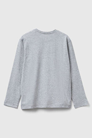 United Colors of Benetton Erkek Çocuk 3JERC10QO-25K  Uzun Kol Tshirt Gri Melanj