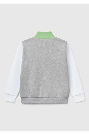 Erkek Çocuk Fıstık Yeşili Benetton Logo İşlemeli Fermuarlı Sweatshirt