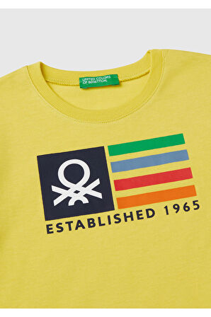 Erkek Çocuk Sarı Benetton Logo Baskılı T-Shirt
