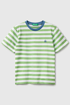United Colors of Benetton Erkek Çocuk Çizgili T shirt Yeşil 3FHXG10HR 