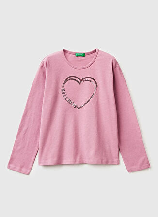 Benetton Payetli Gül Kurusu Kız Çocuk T-Shirt 3ATNC10RG