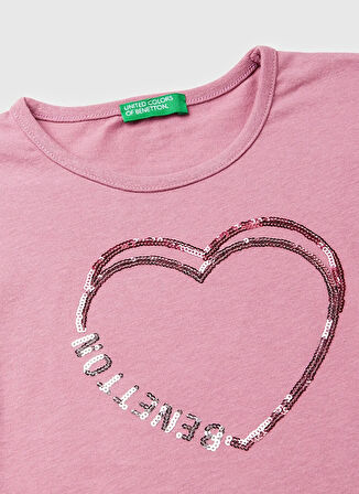 Benetton Payetli Gül Kurusu Kız Çocuk T-Shirt 3ATNC10RG
