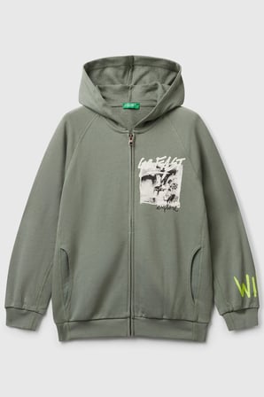 Haki Erkek EJ_Önü ve Arkası Baskılı Fermuarlı Yan Cepli Sweatshirt Model Kodu: 33NVC505A075