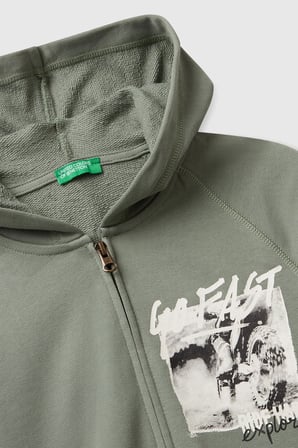 Haki Erkek EJ_Önü ve Arkası Baskılı Fermuarlı Yan Cepli Sweatshirt Model Kodu: 33NVC505A075