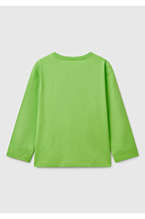 Erkek Çocuk Fıstık Yeşili Benetton Logo Baskılı Uzun Kollu T-Shirt