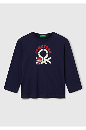 Erkek Çocuk Çok Renkli Logo Baskılı Bisiklet Yaka Uzun Kollu T-Shirt