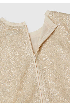 Benetton Kız Çocuk Ekru Bnt-G Pullu Elbise