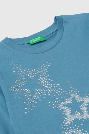 Petrol Mavisi Kadın / Kız KJ_Önü Kristal Aplikeli Regular Fit Uzun Kollu T-shirt Model Kodu: 3ATNC10RFPetrol Mav