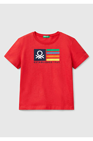 Erkek Çocuk Kırmızı Benetton Logo Baskılı T-Shirt