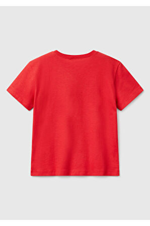 Erkek Çocuk Kırmızı Benetton Logo Baskılı T-Shirt