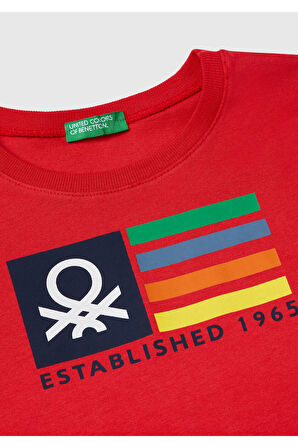 Erkek Çocuk Kırmızı Benetton Logo Baskılı T-Shirt