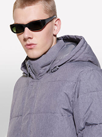 Çıkarılabilir Kapüşonlu Cepli Gizli Fermuarlı Şişme Mont Erkek Siyah Mont - 324A2WYCSN03M