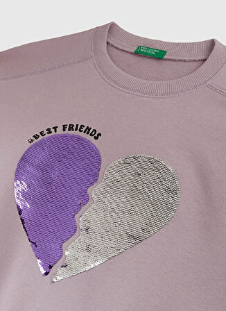 Benetton Payetli Kız Çocuk Lila Sweatshırt 3J68C10QI