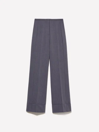Yün Karışımlı Kıvrık Paça Normal Bel Pantolon Kadın Mavi Pantolon - 324A4JYQLF061