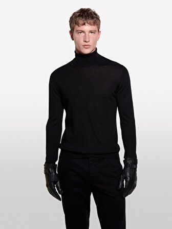 Yün Karışımlı Slim Fit Kazak Erkek Siyah Kazak - 324A11BAS200A