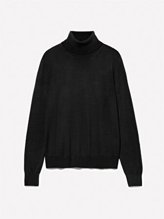 Kdn_Yün Karışımlı Regular Fit Dik Yaka Kazak Kadın Siyah Kazak - 324A11BAM201C