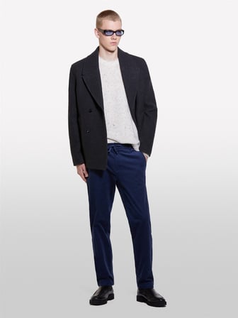Dar Kesim Büzgü İpli Kadife Jogger Pantolon Erkek Soluk Lacivert Pantolon - 324A41ZNSF04Q
