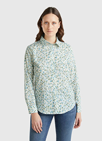 Benetton Regular Fit Gömlek Yaka Yeşil Kadın Gömlek 5Q6SDQ0AY