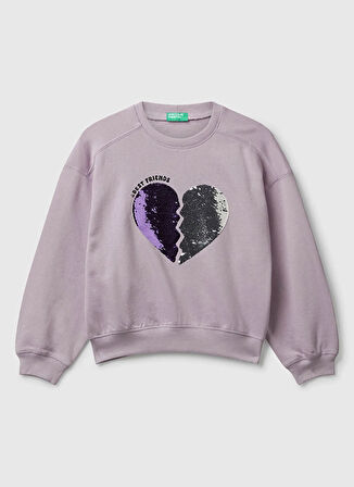 Benetton Payetli Kız Çocuk Lila Sweatshırt 3J68C10QI