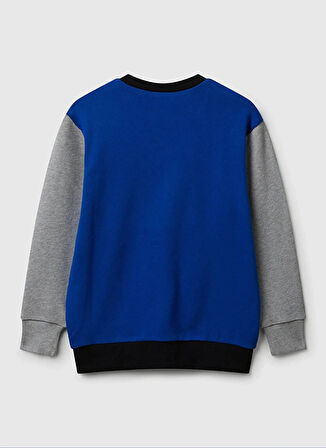 Benetton Baskılı Erkek Çocuk Mavi - Gri Sweatshırt 3J68C10PZ