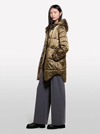 Kapüşonlu Beli Büzgülü Gizli Fermuar Kapamalı Mont Kadın Haki Mont - 324A2E3XLN052