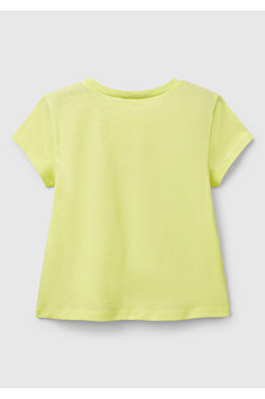 Kız Çocuk Sarı Simli Benetton Logo Baskılı T-Shirt