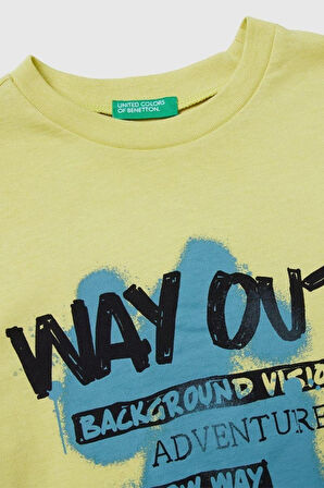 United Colors of Benetton Erkek Çocuk 3JERC10QO-25K  Uzun Kol Tshirt Sarı