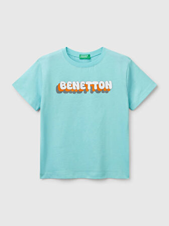 Benetton Erkek Çocuk Baskılı Tshirt 1-6 Yaş Turkuaz