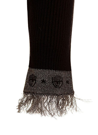 Chiara Ferragni Dik Yaka Standart Düz Siyah Kazak Kadın 77CBFN02