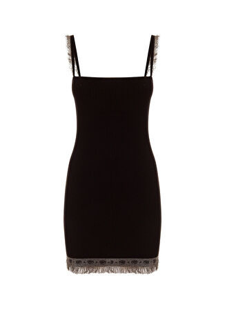 Chiara Ferragni Kare Yaka Düz Siyah Kısa Kadın Elbise 77CBON06