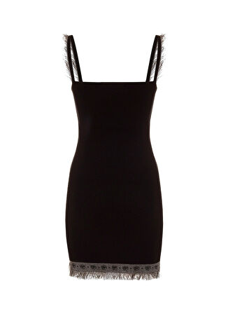 Chiara Ferragni Kare Yaka Düz Siyah Kısa Kadın Elbise 77CBON06