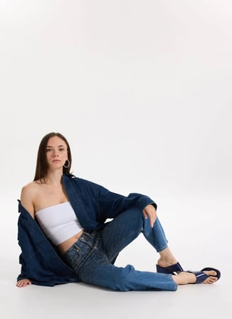 Just Cavalli Mavi Kadın Standart Denim Pantolon 78PAB5S7