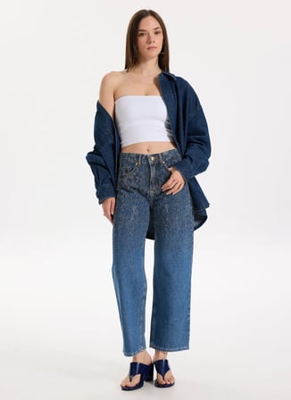 Just Cavalli Mavi Kadın Standart Denim Pantolon 78PAB5S7