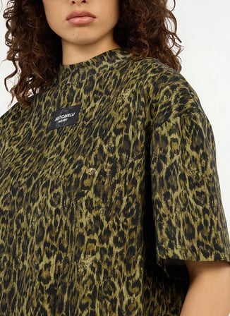 Just Cavalli Yeşil Kadın Bisiklet Yaka Leopar T-Shirt 79PAHE08
