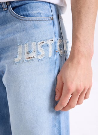 Just Cavalli Mavi Erkek Yazı Baskılı Denim Pantolon 78PM502 REGULAR