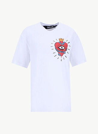Just Cavalli Bisiklet Yaka Beyaz Erkek T-Shirt 78PM601HEART TATTOO