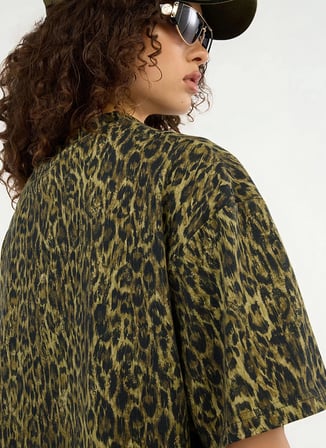 Just Cavalli Yeşil Kadın Bisiklet Yaka Leopar T-Shirt 79PAHE08