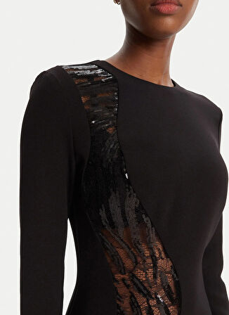 Just Cavalli Yuvarlak Yaka Düz Siyah Standart Kadın Elbise 79PAO918