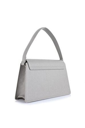 Kadın Metal Yazı Logolu El & Omuz Çantası - Gri | undefined