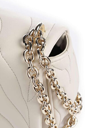 Kadın Kapitone Zebra Desenli Zincir Askılı Omuz Çantası - Krem | undefined