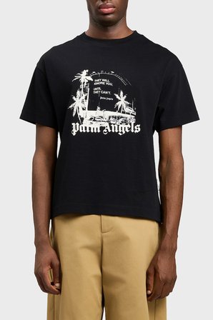 Palm Angels Logolu Pamuklu Regular Fit Bisiklet Yaka T Shirt Erkek T SHİRT PMAA109S26JER006 Siyah-Kırık Beyaz