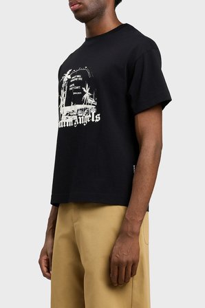 Palm Angels Logolu Pamuklu Regular Fit Bisiklet Yaka T Shirt Erkek T SHİRT PMAA109S26JER006 Siyah-Kırık Beyaz