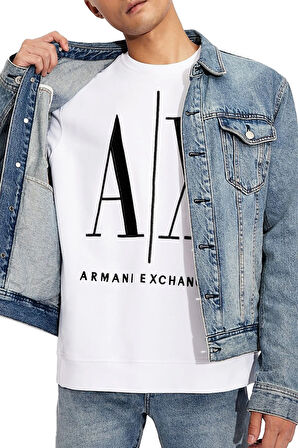 ERKEK Önde AX Logolu Bisiklet Yaka Sweatshirt - Beyaz | S