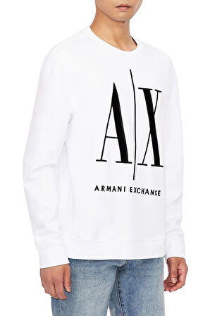 ERKEK Önde AX Logolu Bisiklet Yaka Sweatshirt - Beyaz | S