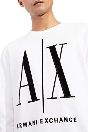 ERKEK Önde AX Logolu Bisiklet Yaka Sweatshirt - Beyaz | XL